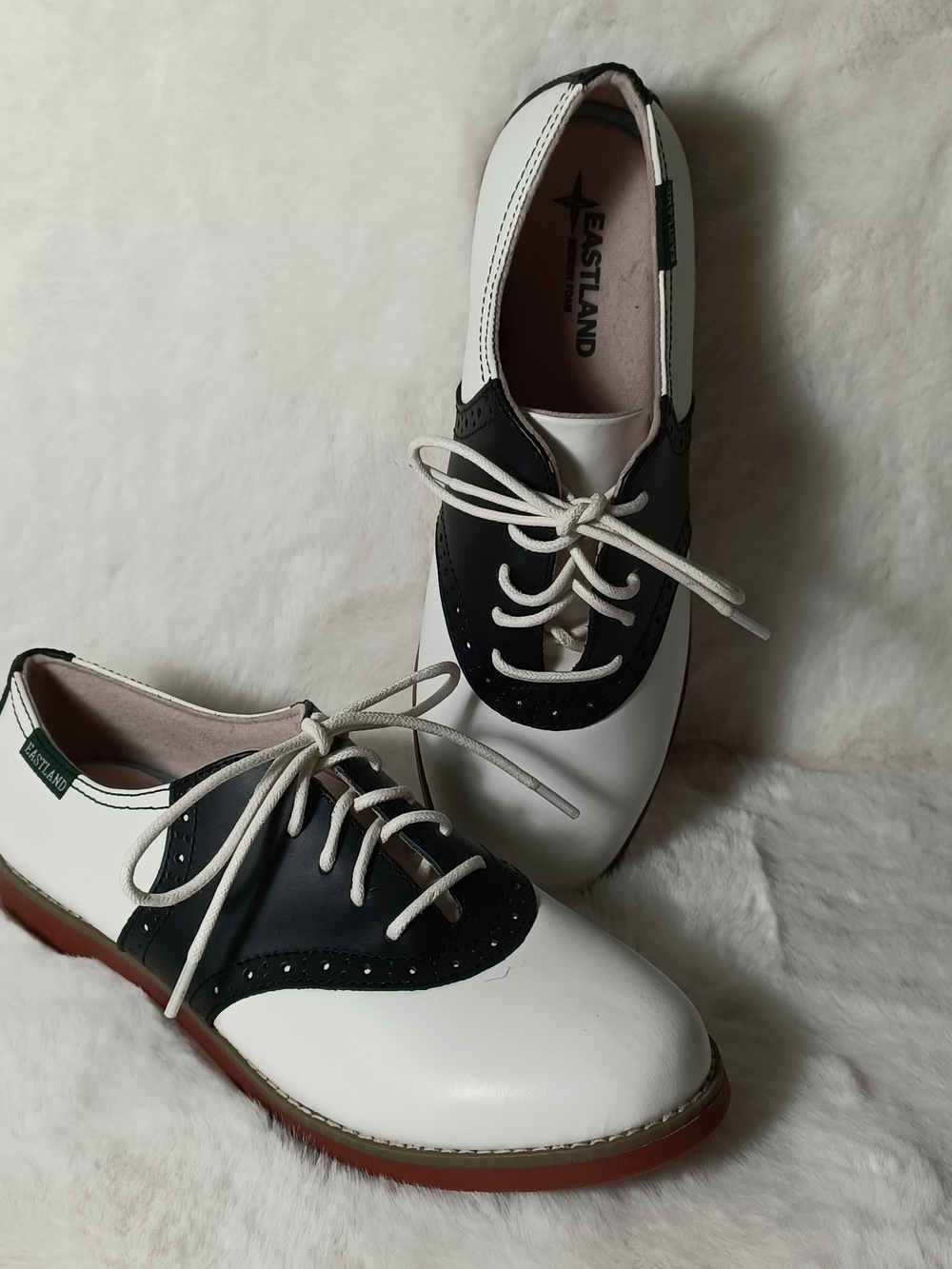 Eastland Two-Tone White and Black Saddle Oxfords 8